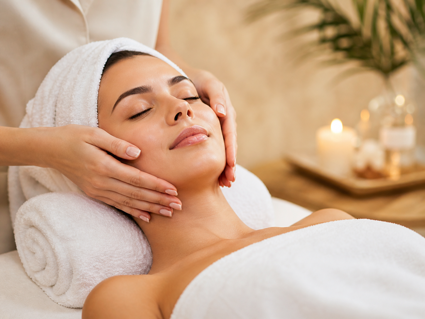 Relaxing facial treatment in a spa.