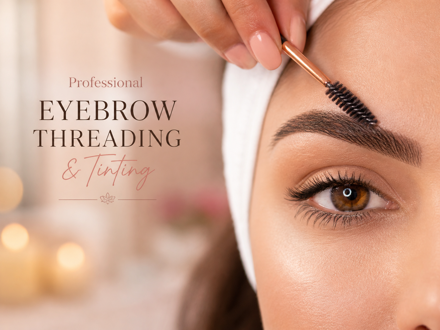 Eyebrow threading and tinting close-up.