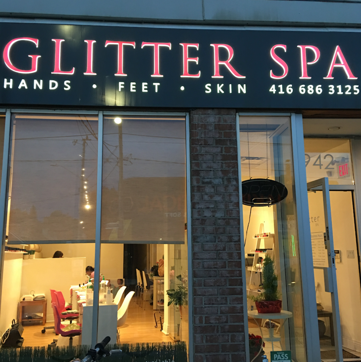 Glitter Spa storefront on Kingston Road.